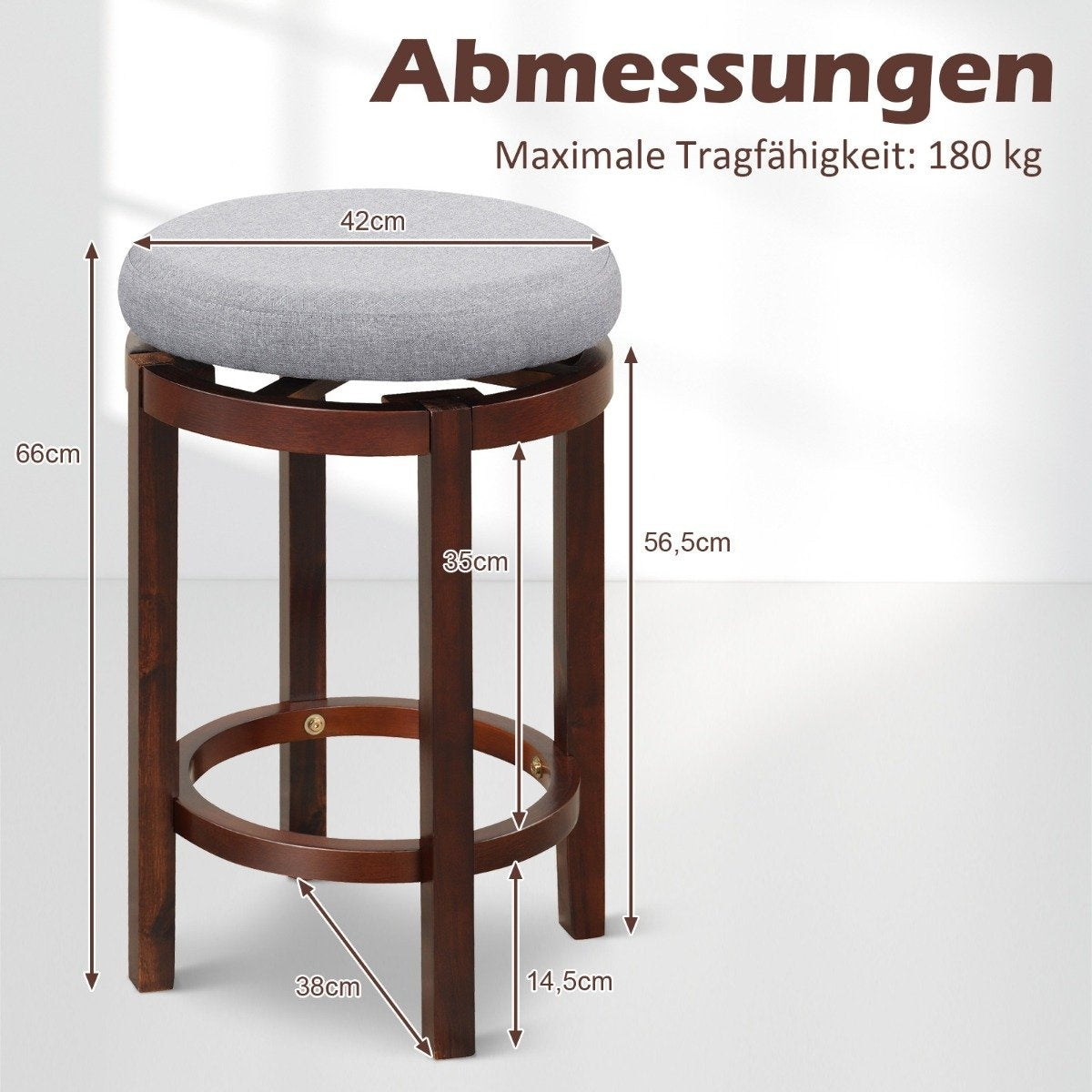 Set of 2 stools in counter height 66 cm high swivel bar stools 42 x 42 x 66 cm gray and brown