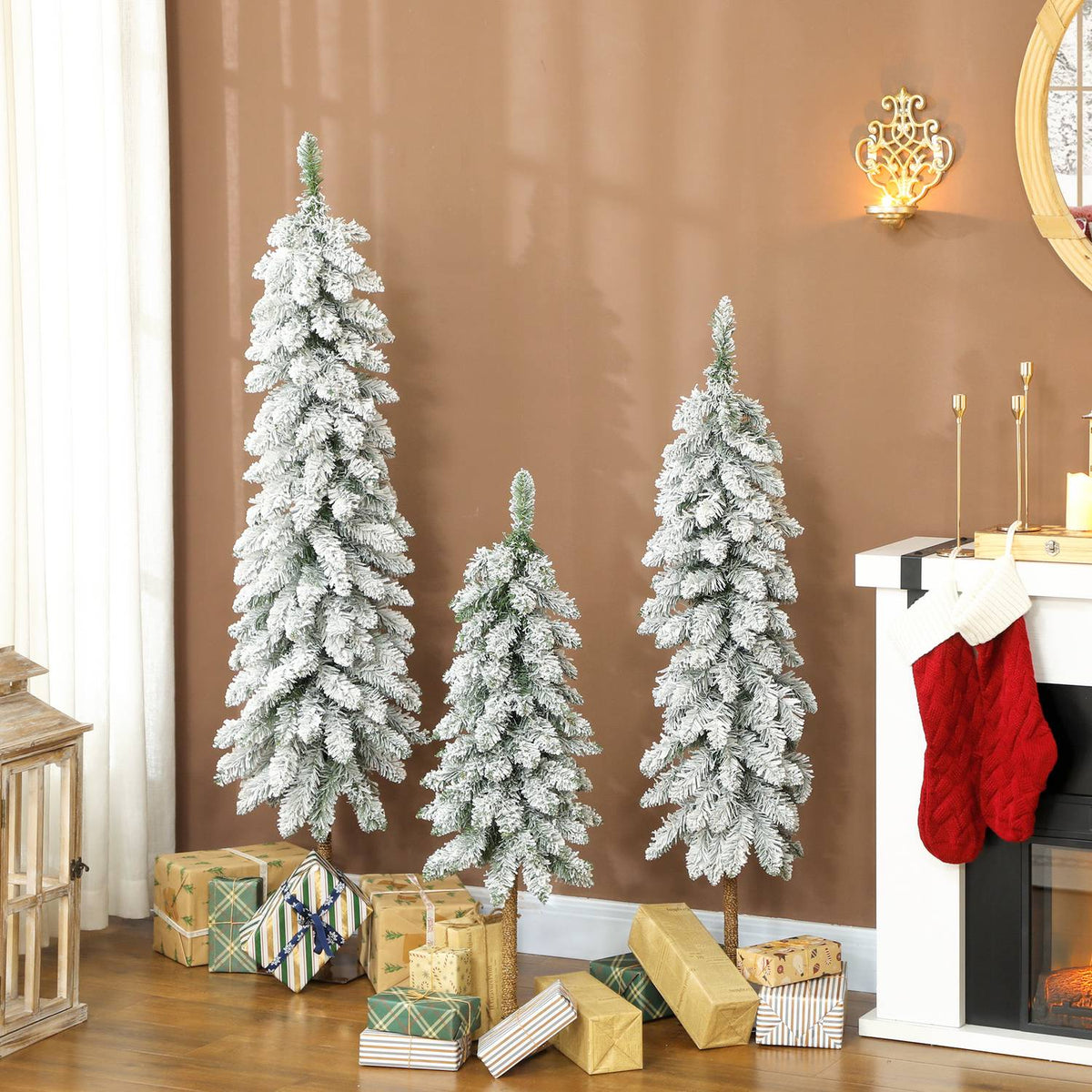 Set of 3 Snowy Artificial Christmas Trees, 3 Sizes, Flame-Resistant