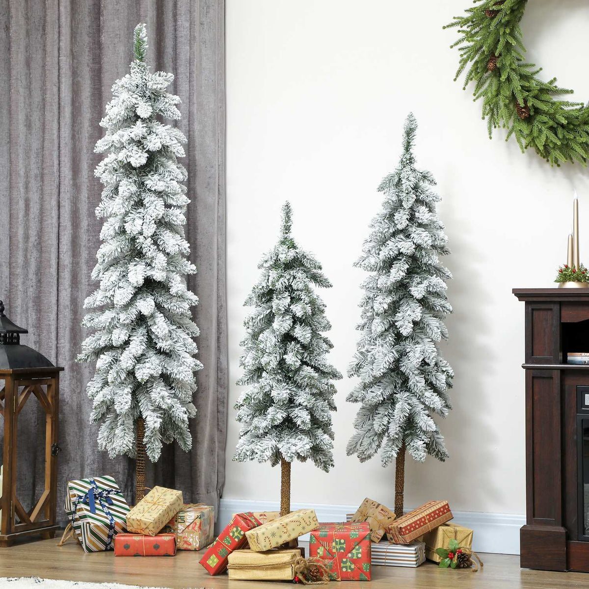Set of 3 Snowy Artificial Christmas Trees, 3 Sizes, Flame-Resistant