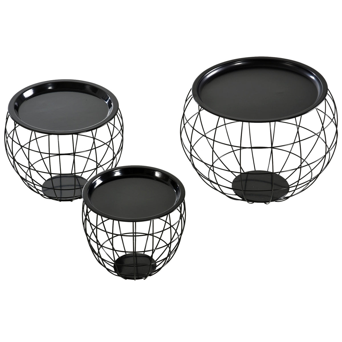 Set of 3 coffee tables, side tables, coffee tables, removable table tops, nesting tables, sofa tables for living room, bedroom, black