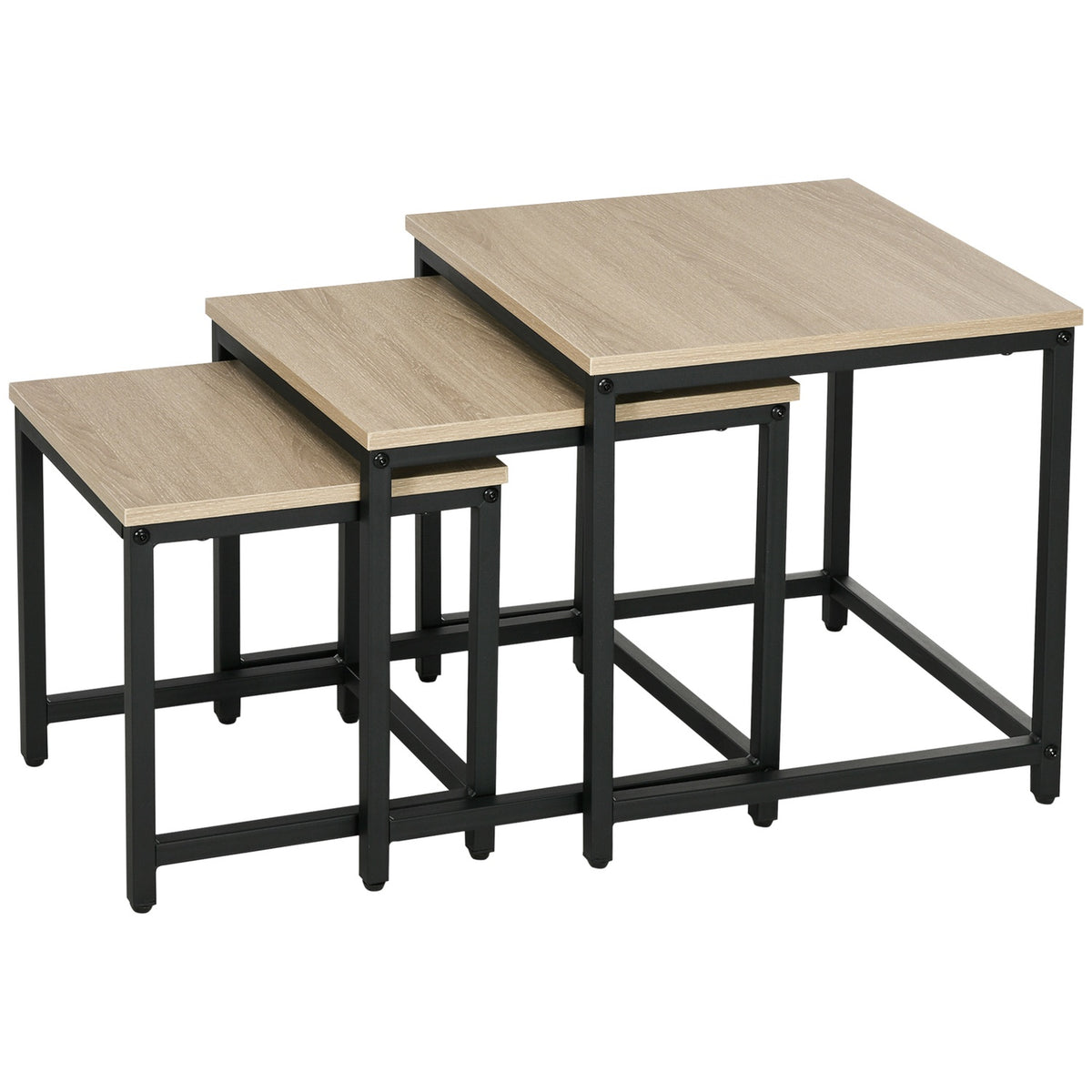 Set of 3 coffee tables, side tables, nesting tables with steel frame, sofa table, coffee table, living room table with wood look, natural
