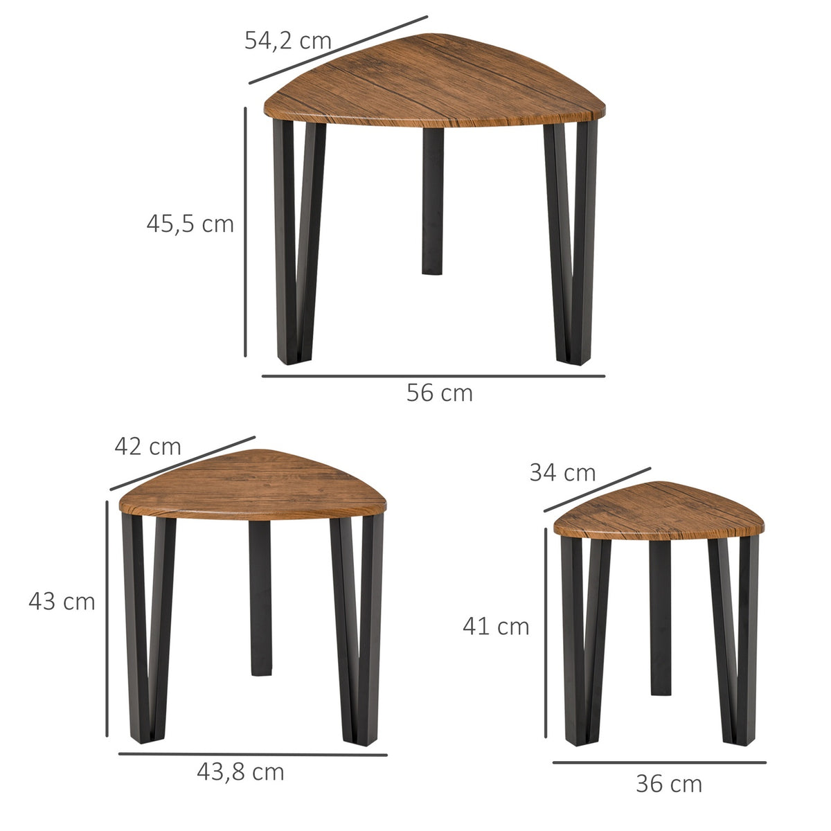Set of 3 coffee tables, side tables, stacking tables, coffee tables, nesting tables, MDF, natural + black