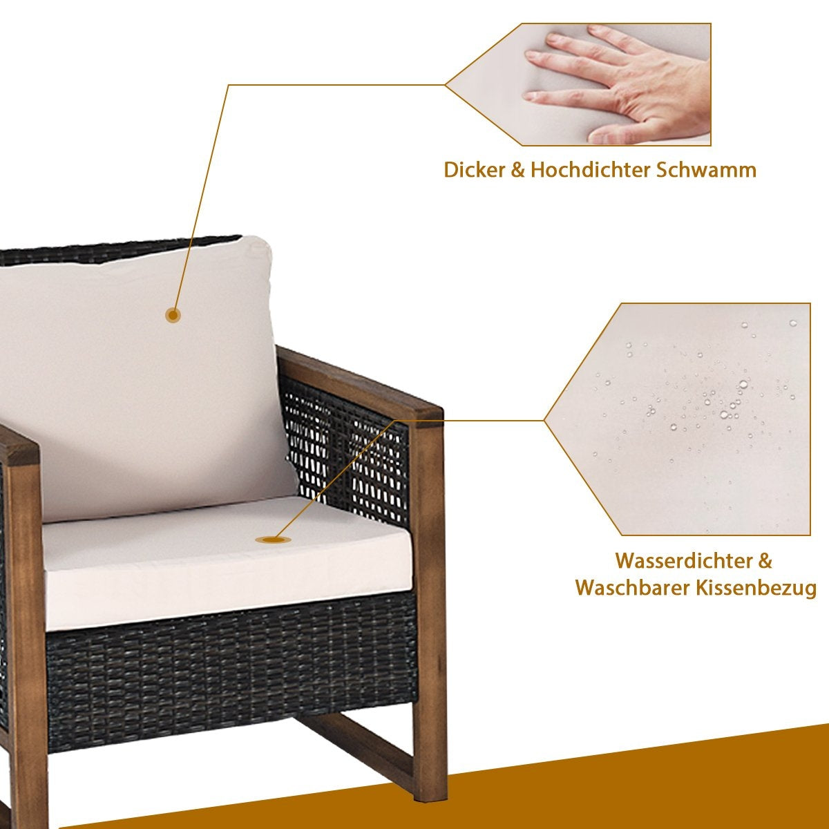 Set of 3 rattan garden furniture polyrattan lounge set with washable seat cushions outdoor seating set