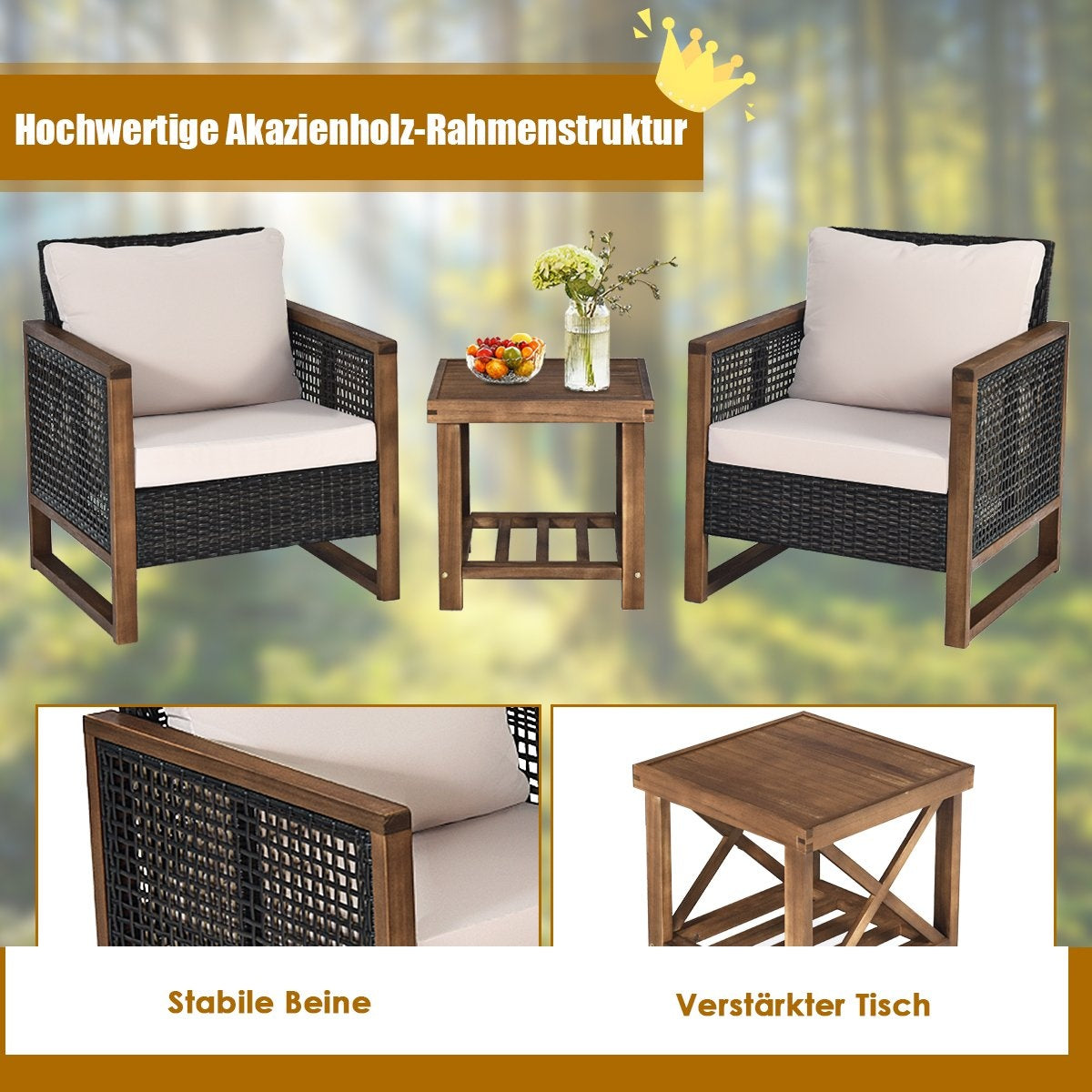 Set of 3 rattan garden furniture polyrattan lounge set with washable seat cushions outdoor seating set