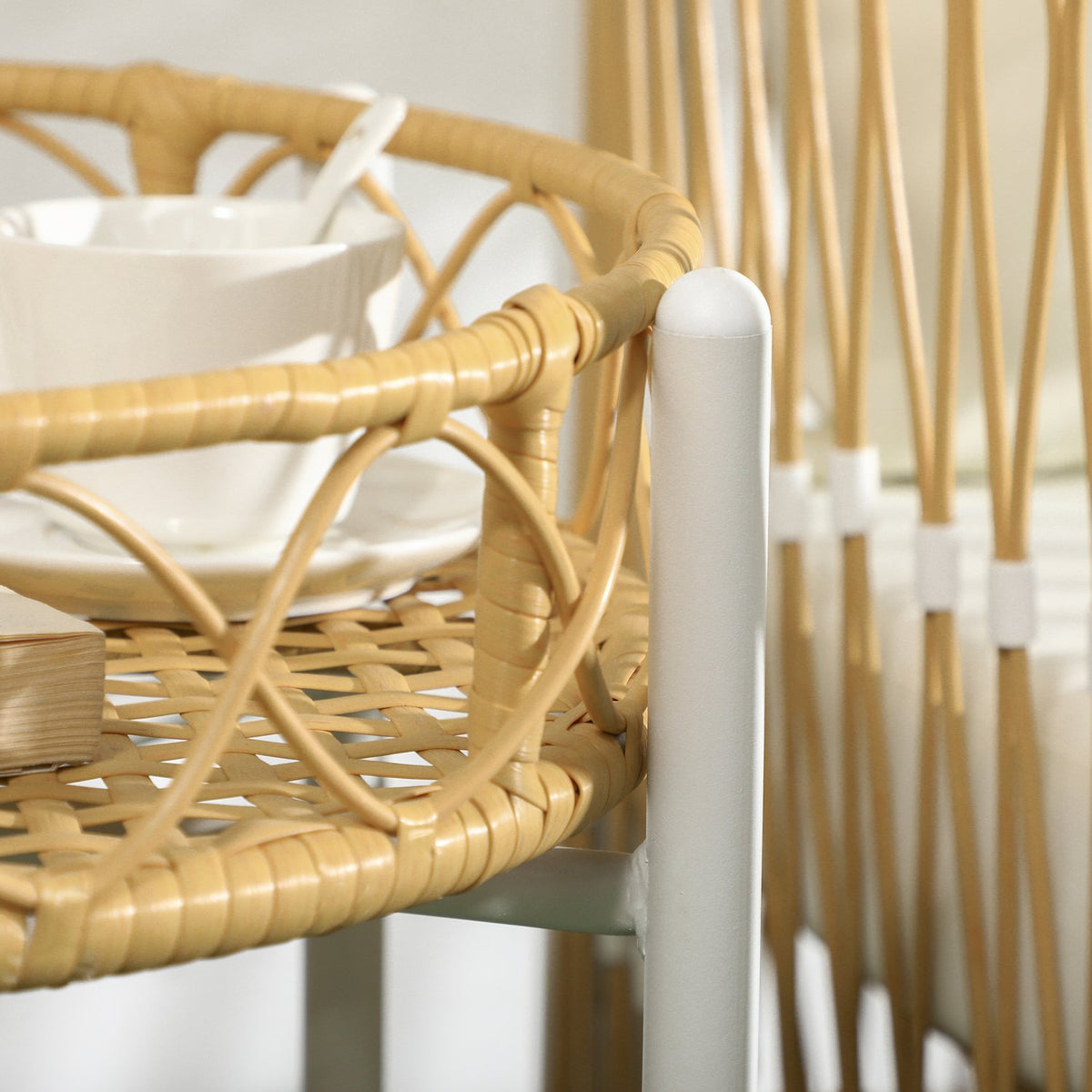 Set of 3 rattan garden furniture set with 2 garden chairs and coffee table, balcony furniture with cushions, for balcony and terrace, yellow and cream