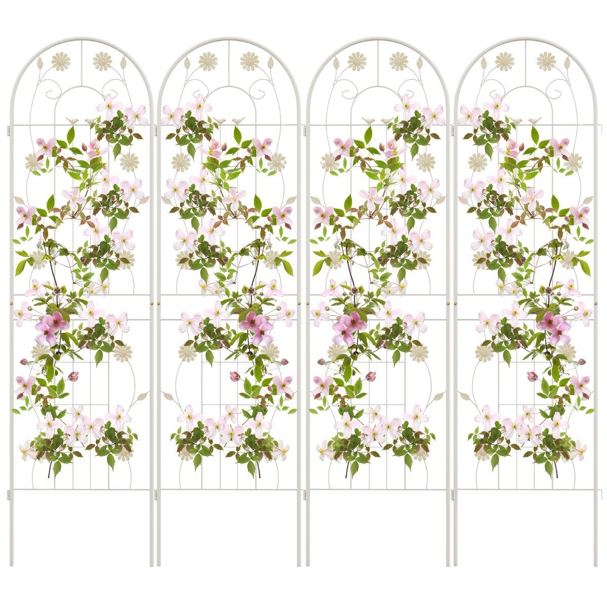 Set of 4 180 x 50 cm metal trellis for plugging in, decorative garden fence, free-standing trellis, white