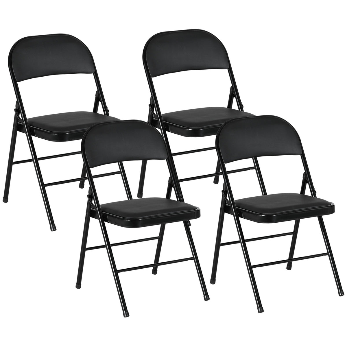 Set of 4 Folding Chairs, Portable Office Chair with Cushion, Steel Legs, Folding Chair for Office Reception Waiting Room, Faux Leather, Black