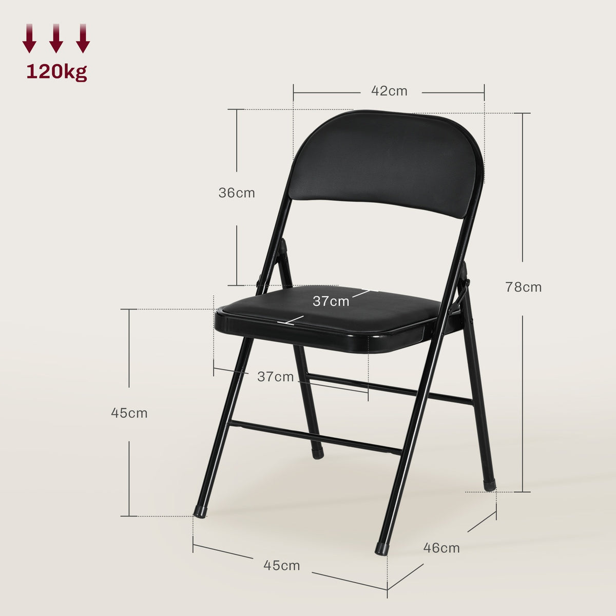 Set of 4 Folding Chairs, Portable Office Chair with Cushion, Steel Legs, Folding Chair for Office Reception Waiting Room, Faux Leather, Black