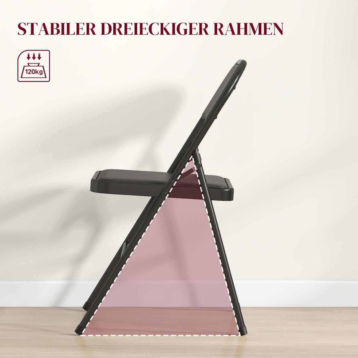 Set of 4 Folding Chairs, Portable Office Chair with Cushion, Steel Legs, Folding Chair for Office Reception Waiting Room, Faux Leather, Black