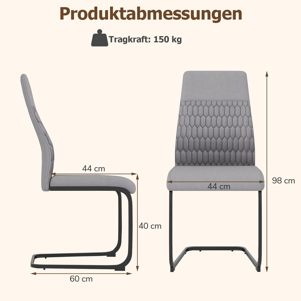 Set of 4 Gray Armless Dining Chairs with High Back