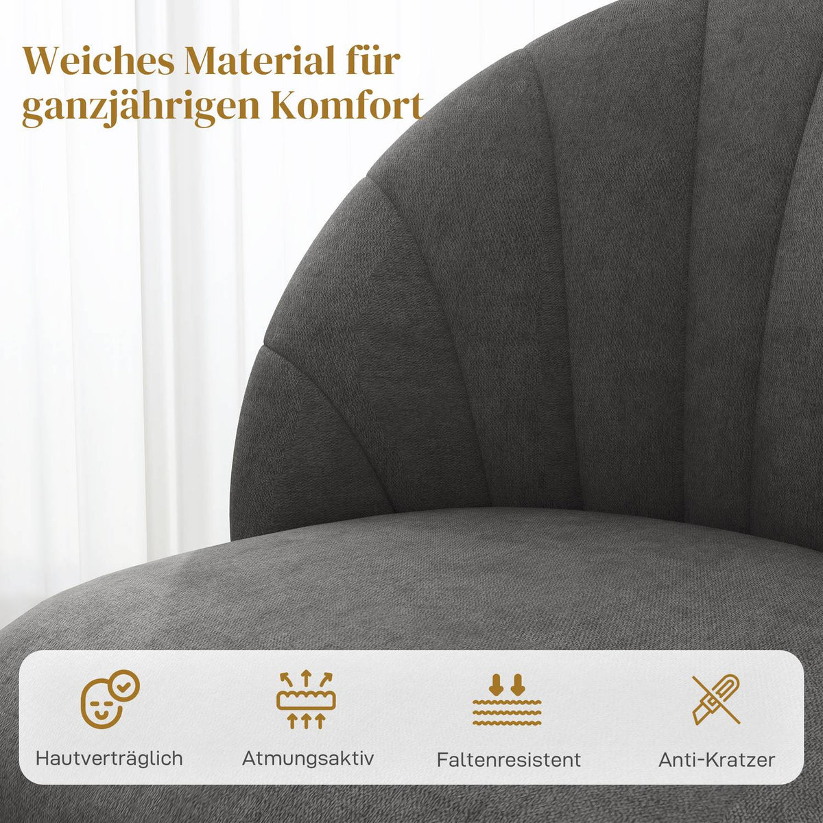 Set of 4 Velvet Dining Chairs, Ergonomic, Dark Grey