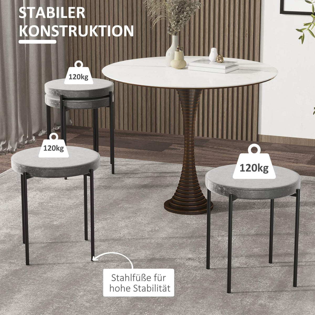 Set of 4 dining stools counter stools with padded seat round stools bar stools velvet touch polyester steel gray 41.5 x 41.5 x 46 cm