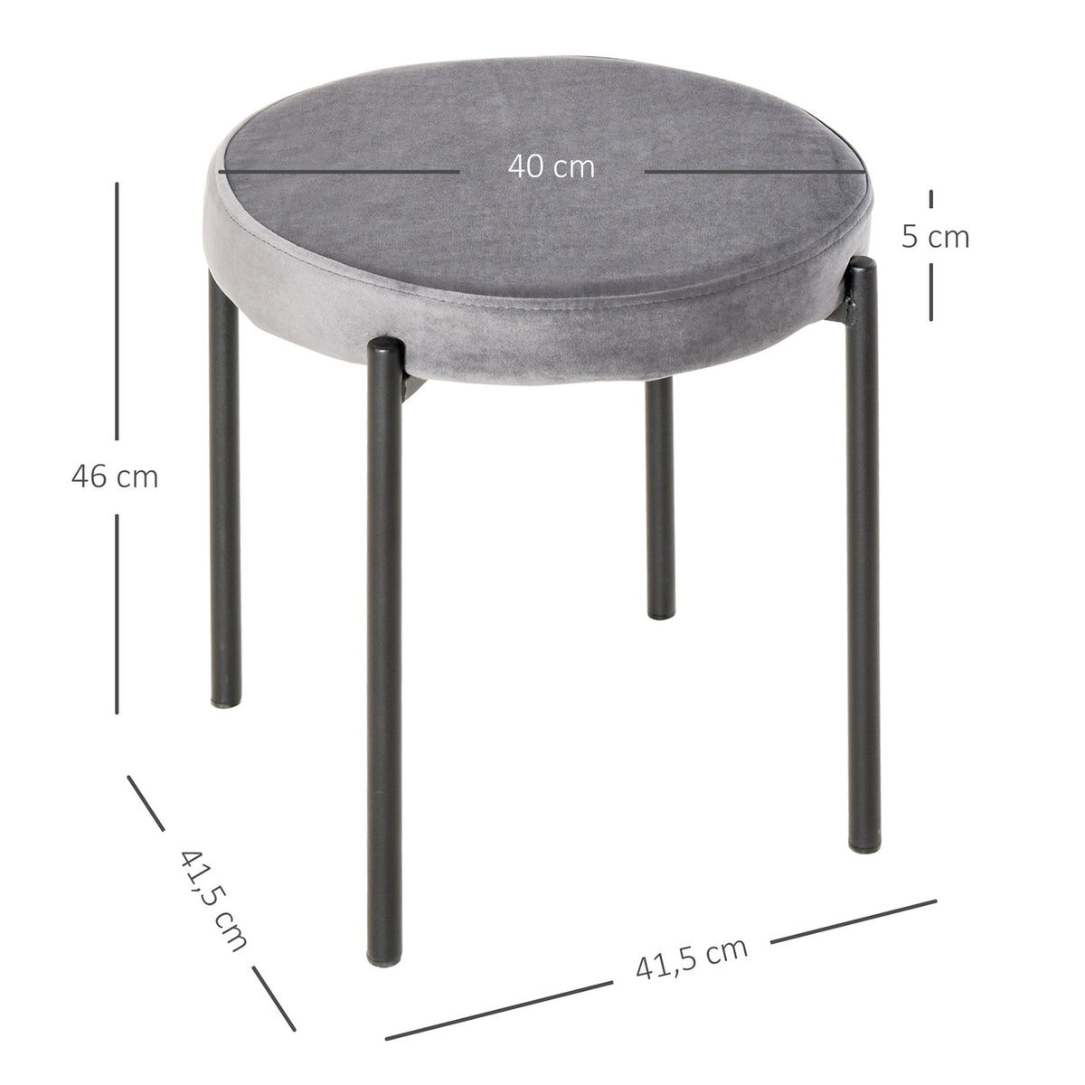 Set of 4 dining stools counter stools with padded seat round stools bar stools velvet touch polyester steel gray 41.5 x 41.5 x 46 cm