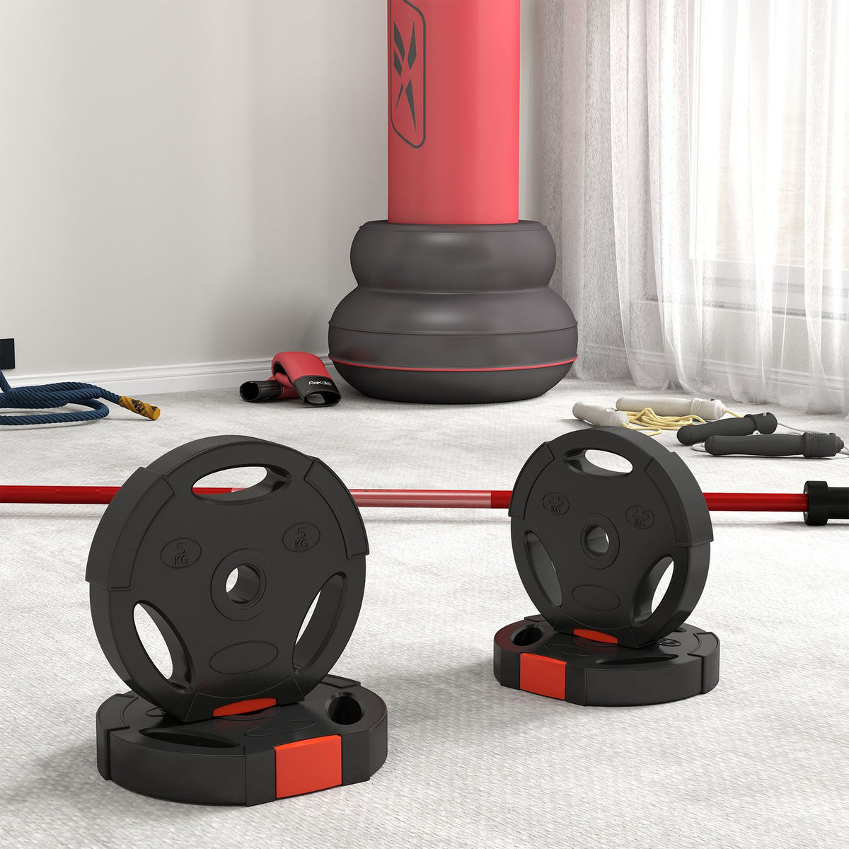 Set of 4 dumbbell weights, 2 x 2.5 kg/5kg weights, weight plate set, weight plates for 2.5 cm dumbbell bar, Ø 25/30 mm bore, black