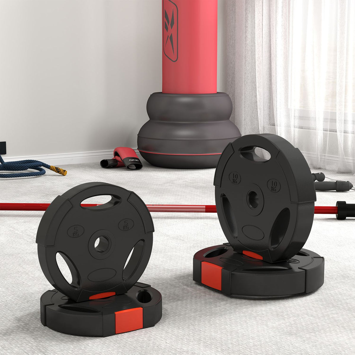 Set of 4 dumbbell weights, 2 x 5 kg/10kg weights, weight plate set, weight plates for 2.5 cm dumbbell bar, Ø 30 mm bore, black