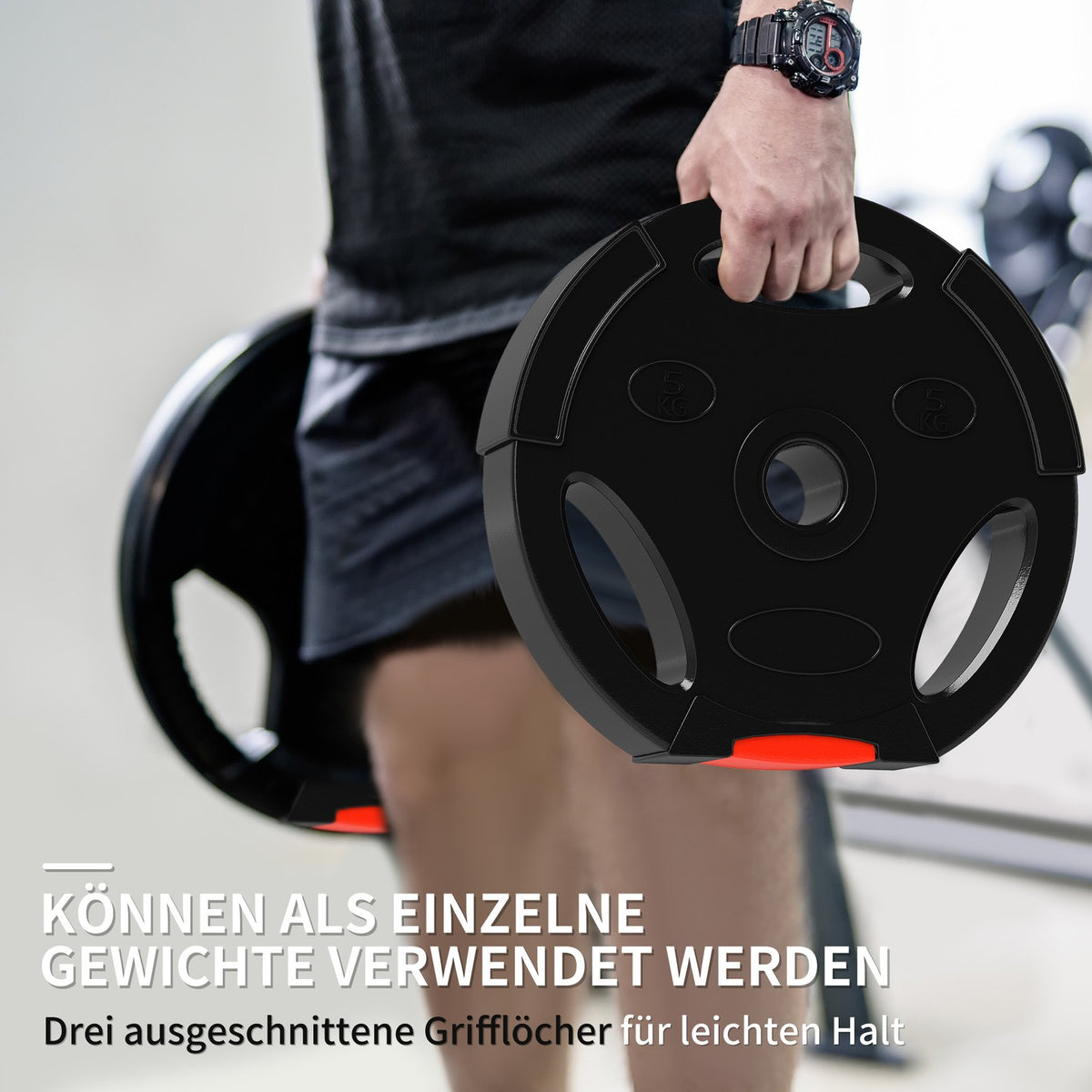 Set of 4 dumbbell weights, 2 x 5 kg/10kg weights, weight plate set, weight plates for 2.5 cm dumbbell bar, Ø 30 mm bore, black