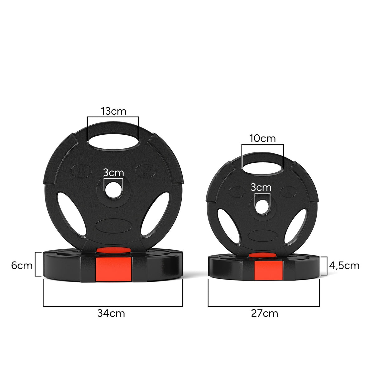 Set of 4 dumbbell weights, 2 x 5 kg/10kg weights, weight plate set, weight plates for 2.5 cm dumbbell bar, Ø 30 mm bore, black