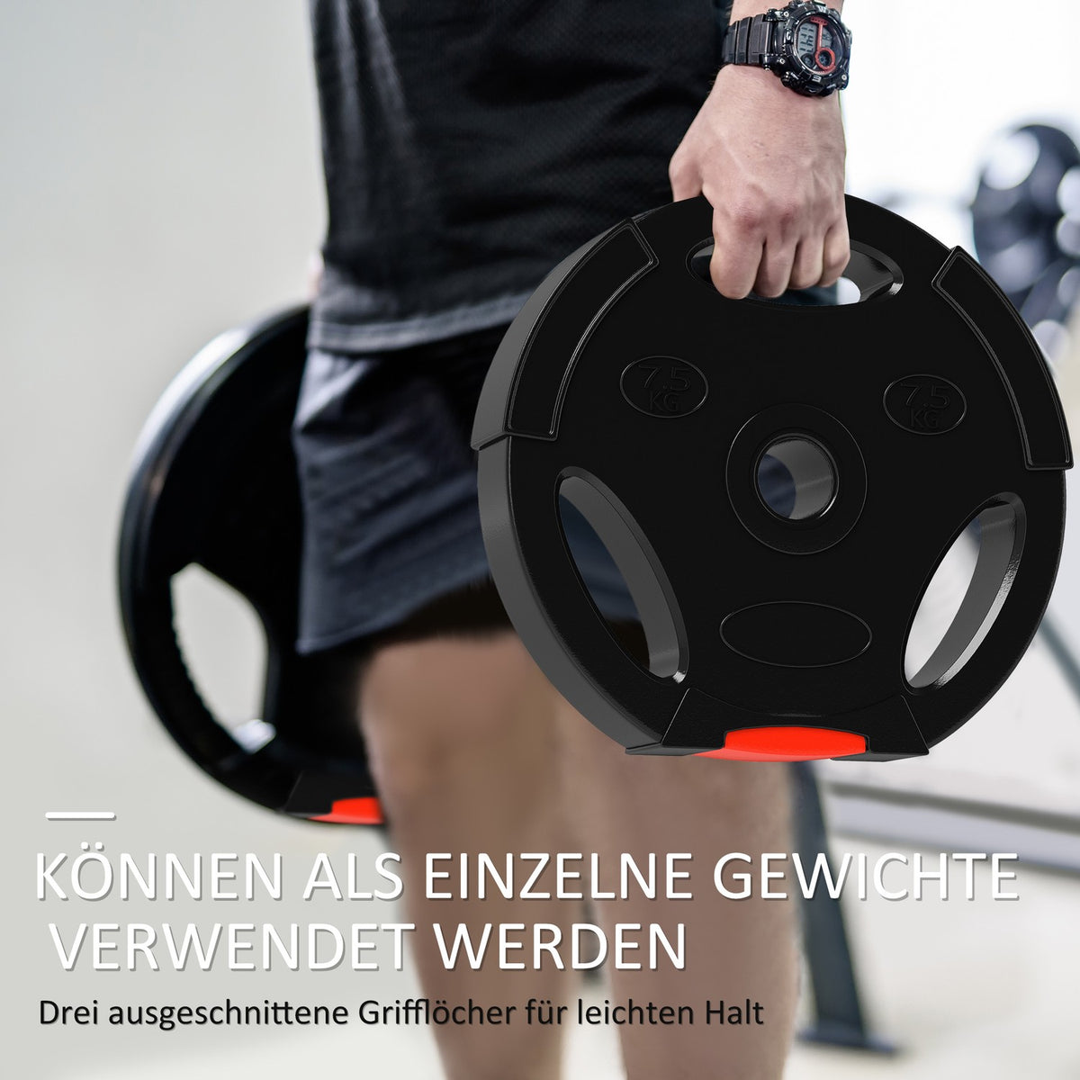 Set of 4 dumbbell weights, 2 x 5 kg/7.5 kg weights, weight plate set, weight plates for 2.5 cm dumbbell bar, Ø 30 mm bore, black