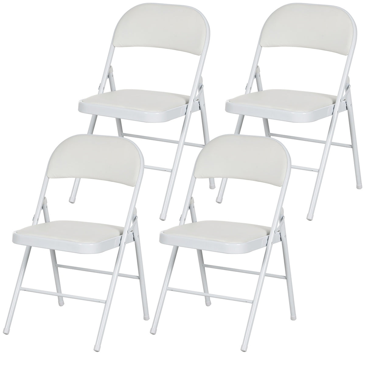 Set of 4 folding chairs, portable office chairs, metal legs, folding chair for office, reception, waiting room, faux leather, white