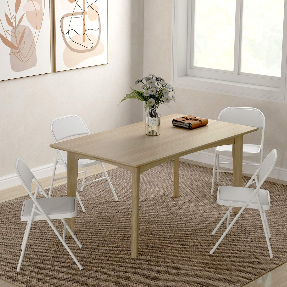 Set of 4 folding chairs, portable office chairs, metal legs, folding chair for office, reception, waiting room, faux leather, white