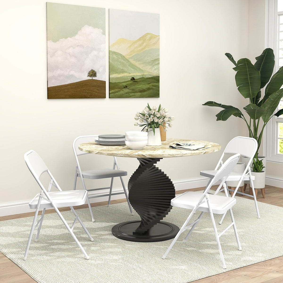 Set of 4 folding chairs, portable office chairs, metal legs, folding chair for office, reception, waiting room, faux leather, white