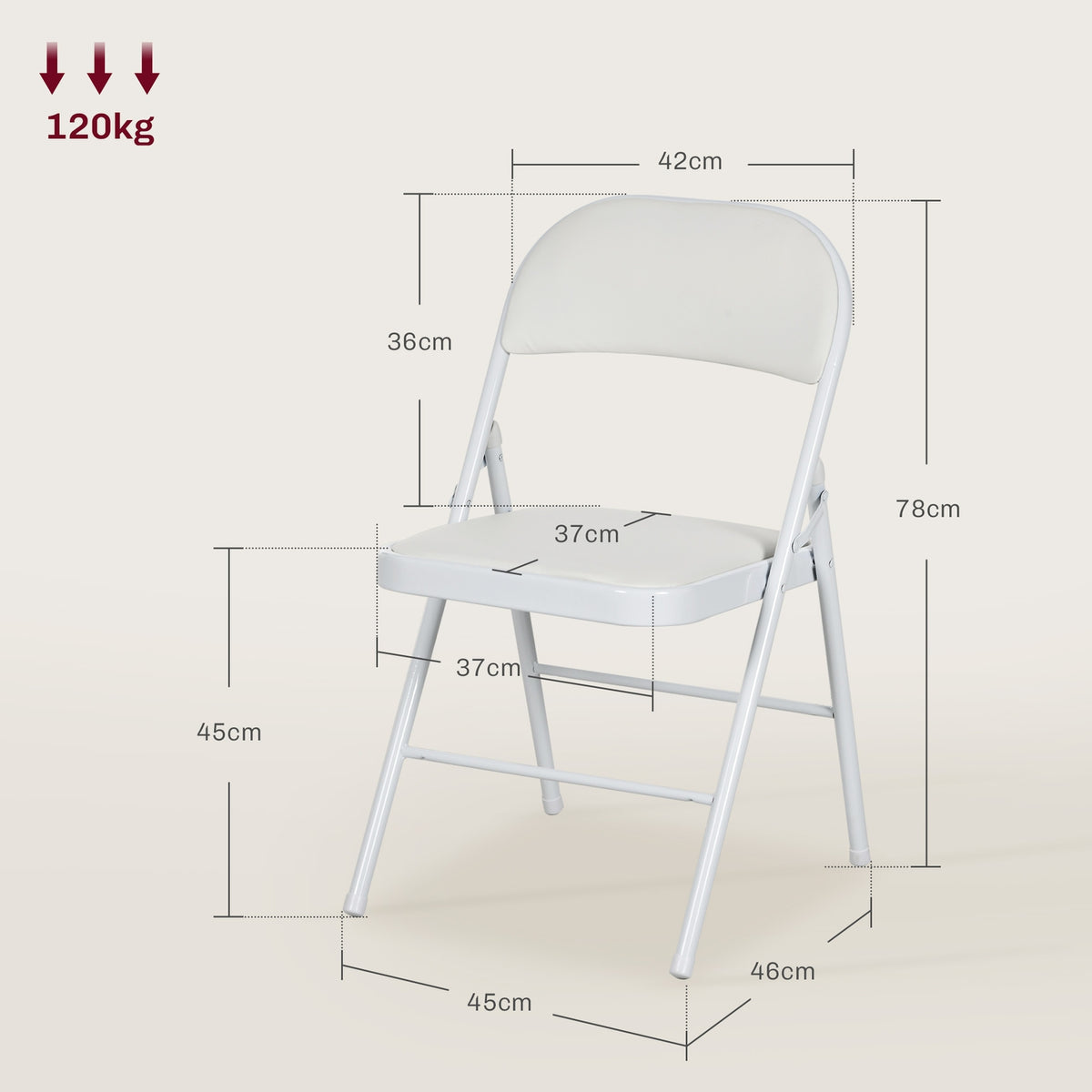 Set of 4 folding chairs, portable office chairs, metal legs, folding chair for office, reception, waiting room, faux leather, white