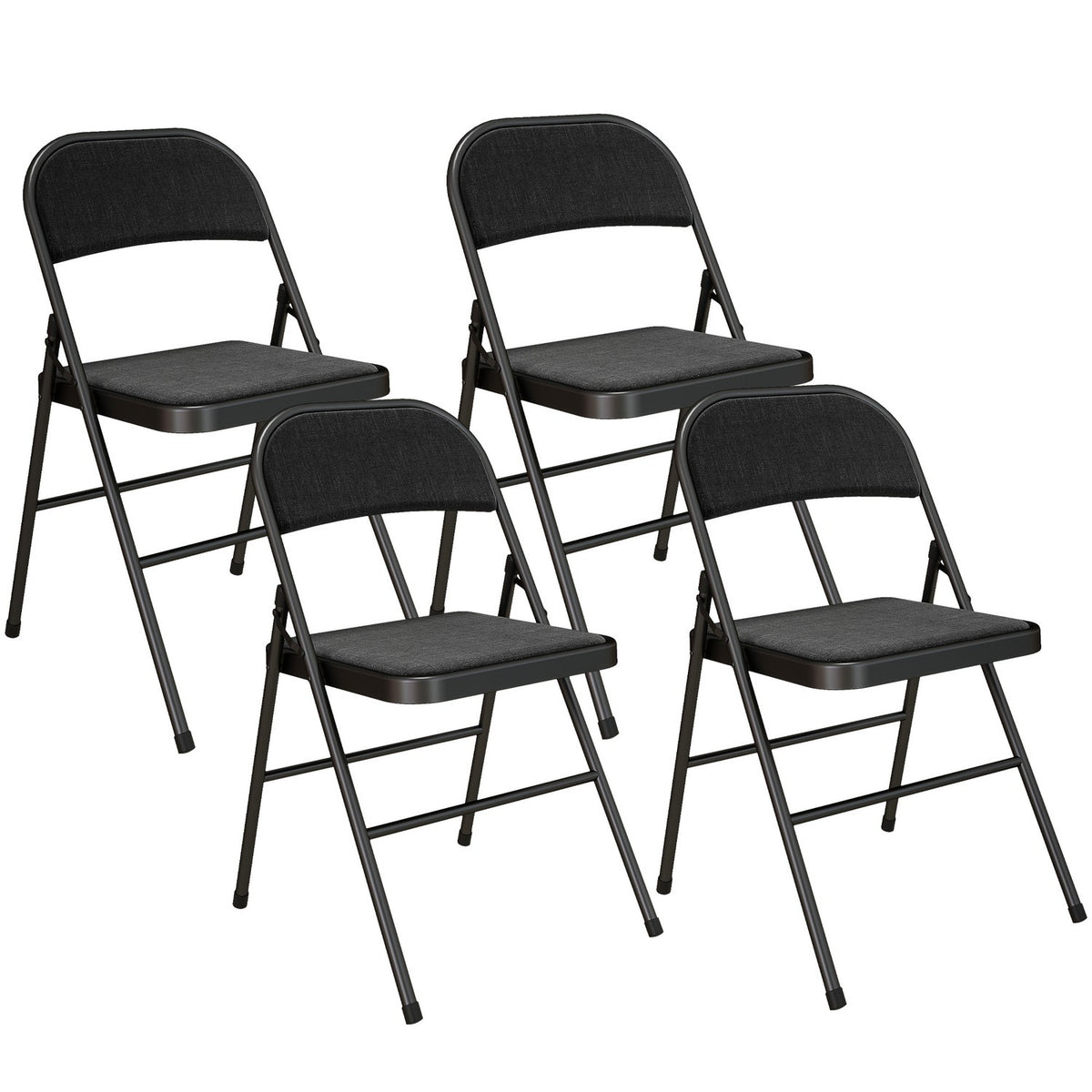 Set of 4 folding chairs, portable office chairs, metal legs, folding chair for office, reception, waiting room, linen look, black