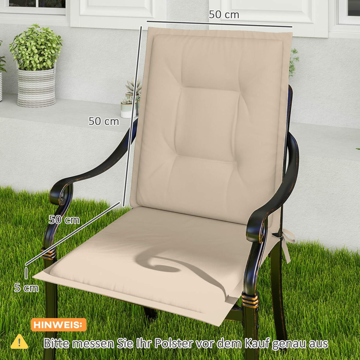 Set of 4 seat cushions 108 x 50 x 5 cm chair cushions with ties, outdoor indoor seat cushion, seat cushion, bench cushion for garden furniture, seat chair, dining chair, beige
