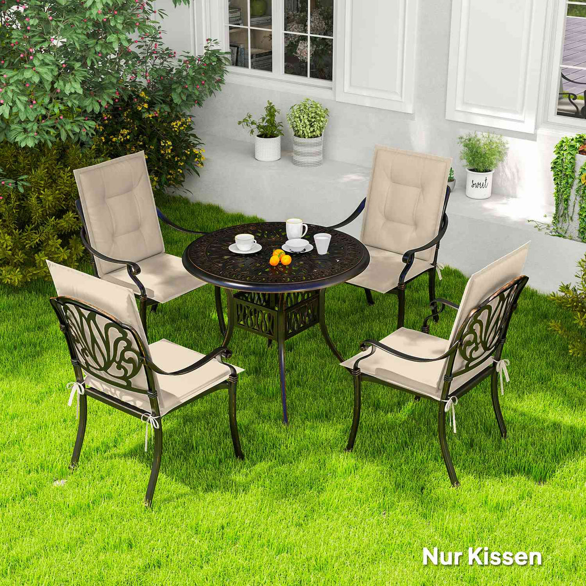 Set of 4 seat cushions 108 x 50 x 5 cm chair cushions with ties, outdoor indoor seat cushion, seat cushion, bench cushion for garden furniture, seat chair, dining chair, beige