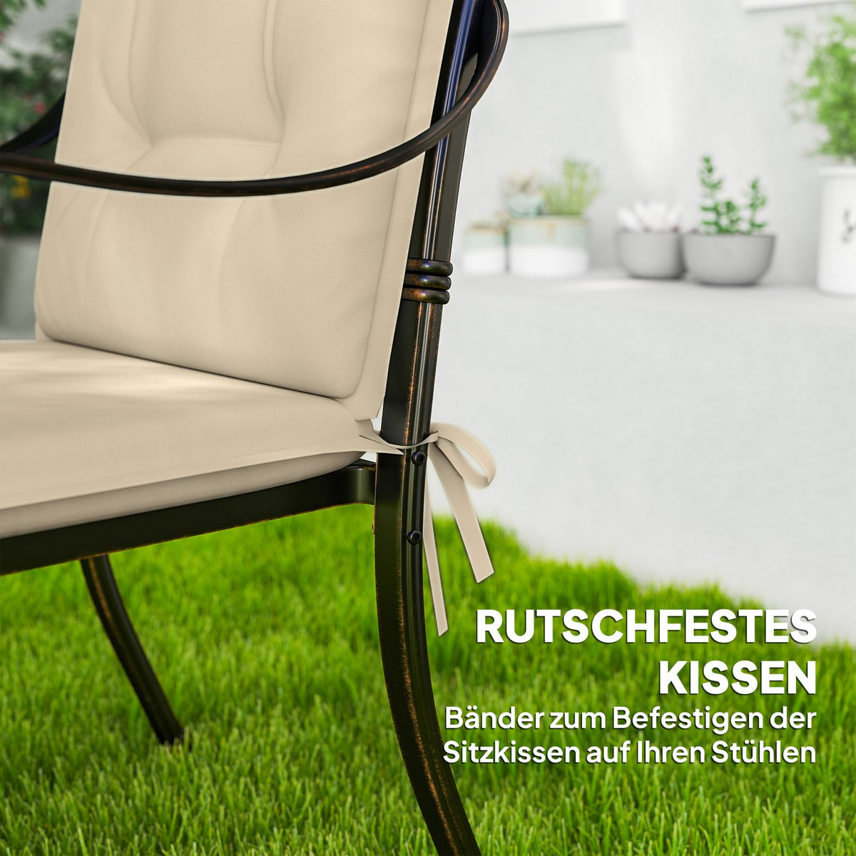 Set of 4 seat cushions 108 x 50 x 5 cm chair cushions with ties, outdoor indoor seat cushion, seat cushion, bench cushion for garden furniture, seat chair, dining chair, beige