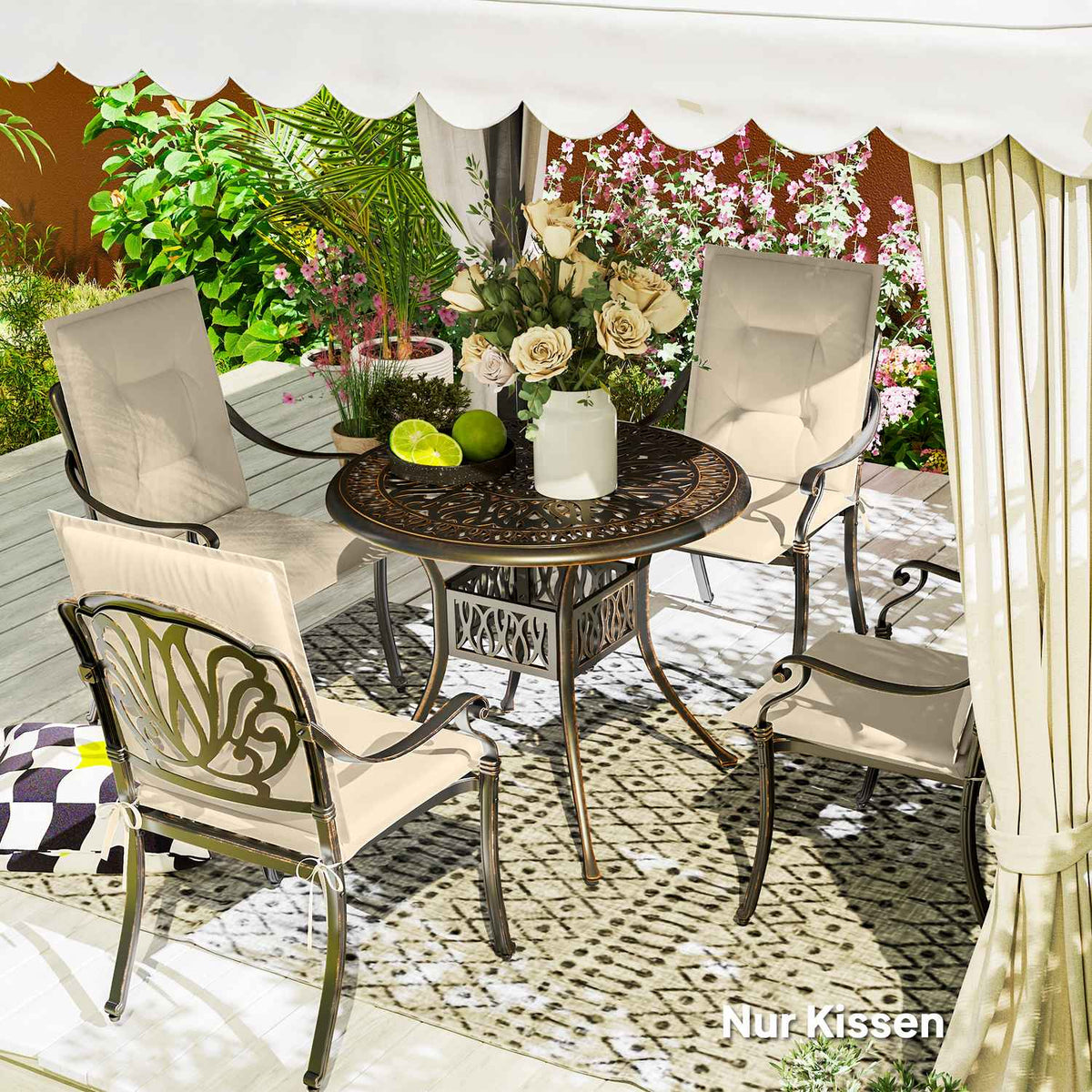 Set of 4 seat cushions 108 x 50 x 5 cm chair cushions with ties, outdoor indoor seat cushion, seat cushion, bench cushion for garden furniture, seat chair, dining chair, beige