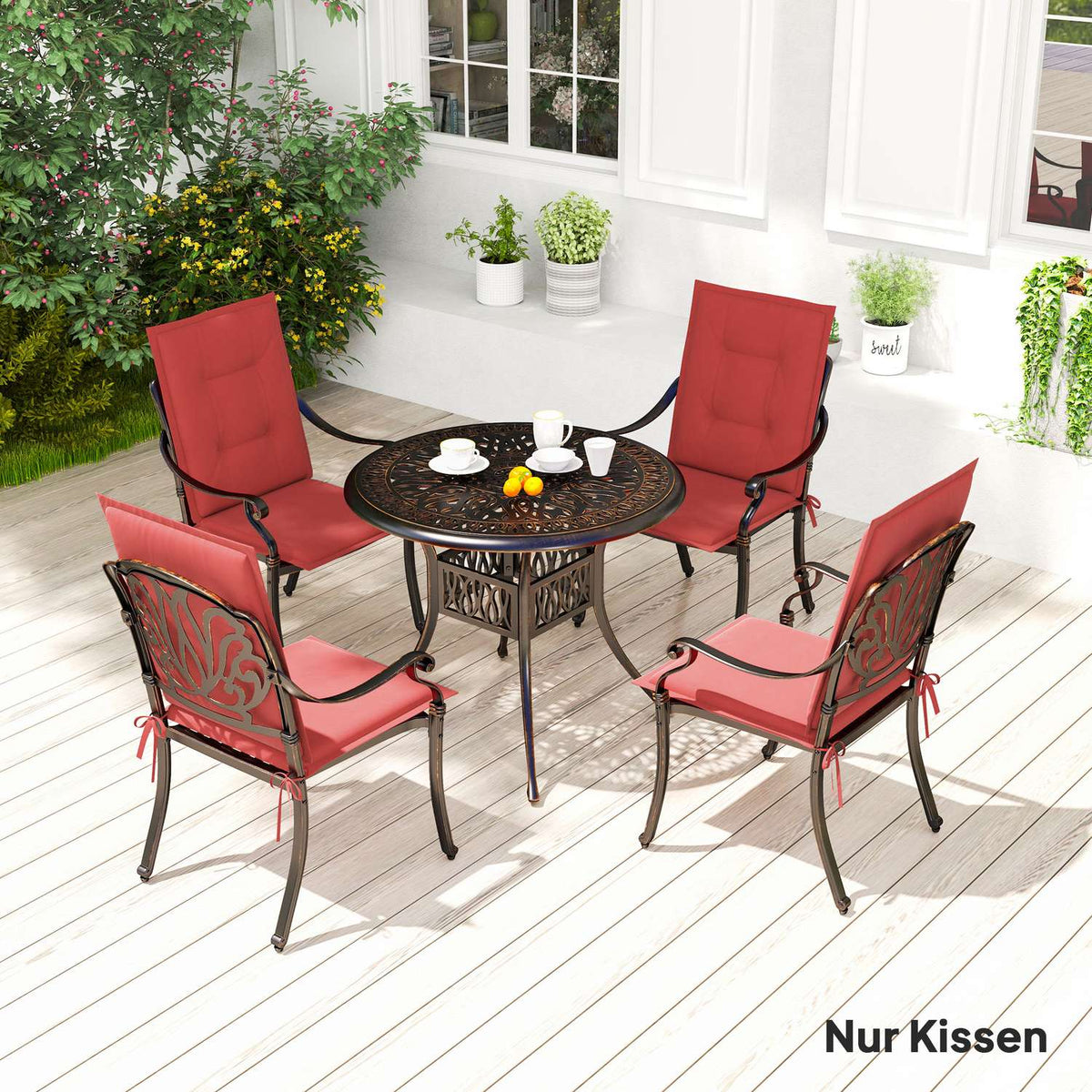 Set of 4 seat cushions 108 x 50 x 5 cm chair cushions with ties, outdoor indoor seat cushion, seat cushion, bench cushion for garden furniture, seat chair, dining chair, wine red