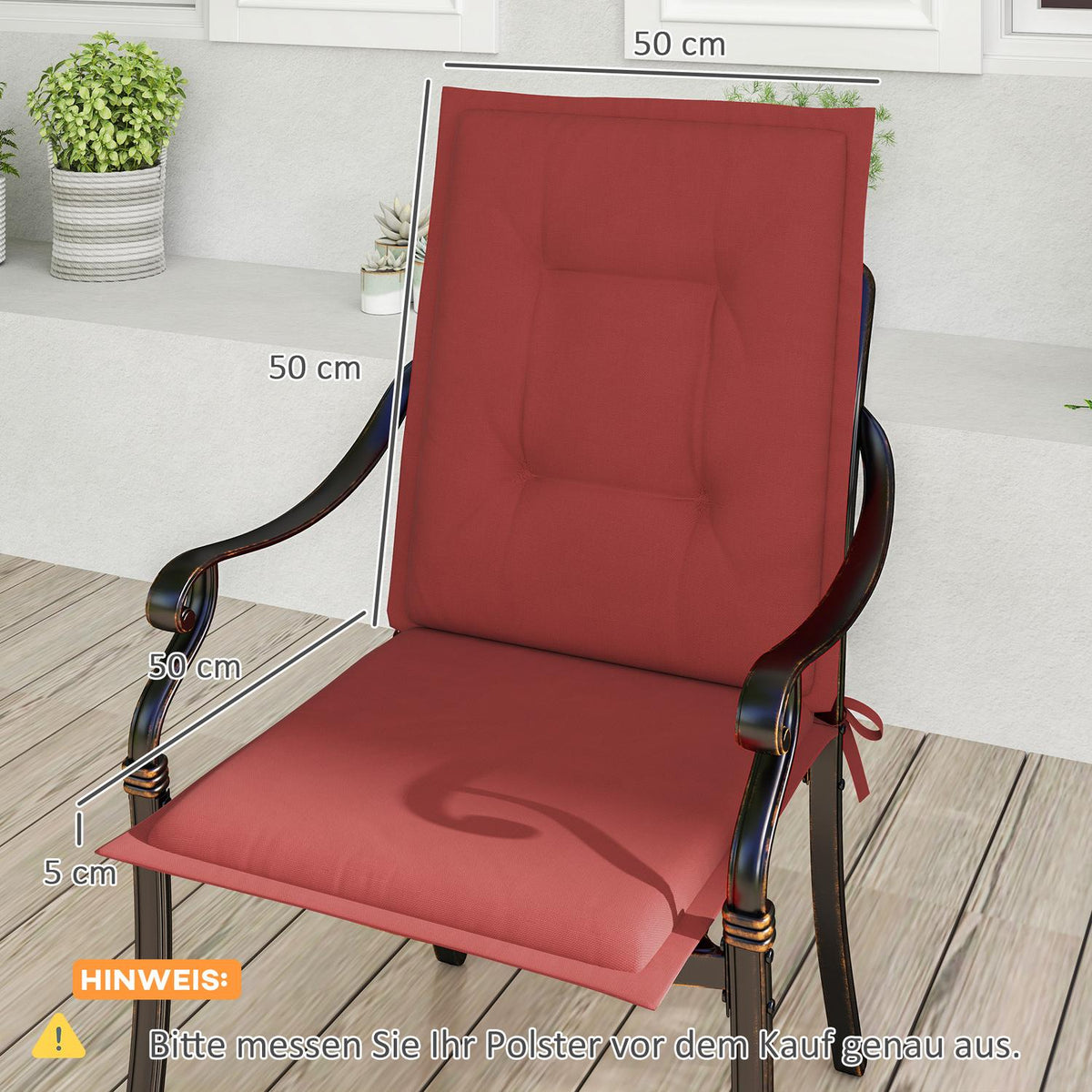 Set of 4 seat cushions 108 x 50 x 5 cm chair cushions with ties, outdoor indoor seat cushion, seat cushion, bench cushion for garden furniture, seat chair, dining chair, wine red