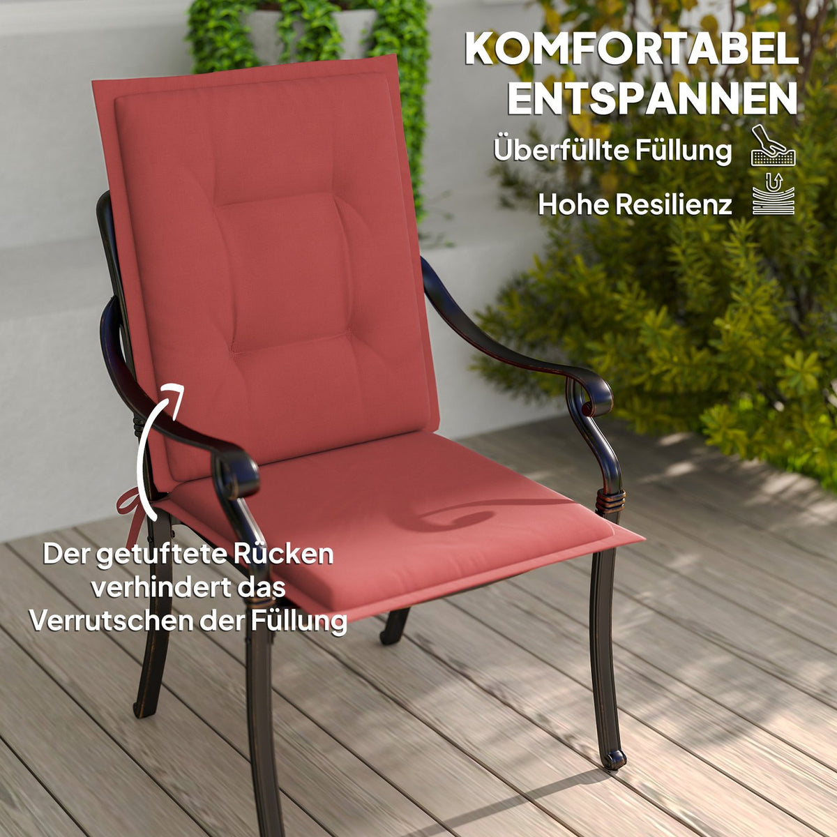 Set of 4 seat cushions 108 x 50 x 5 cm chair cushions with ties, outdoor indoor seat cushion, seat cushion, bench cushion for garden furniture, seat chair, dining chair, wine red