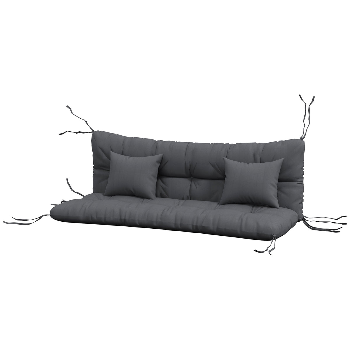 Set of 4 seat cushions, 150 x 50 cm, water-repellent chair cushions with ties, knotted design, 10 cm thick, upholstery for swing, seat cushion for home, garden, sofa, dark gray