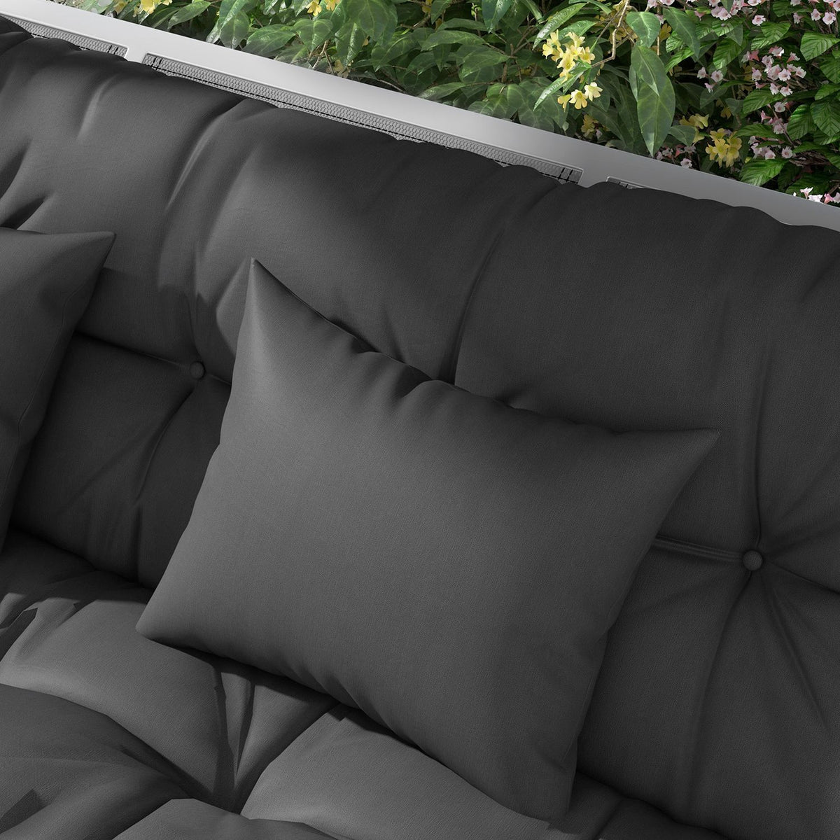 Set of 4 seat cushions, 150 x 50 cm, water-repellent chair cushions with ties, knotted design, 10 cm thick, upholstery for swing, seat cushion for home, garden, sofa, dark gray