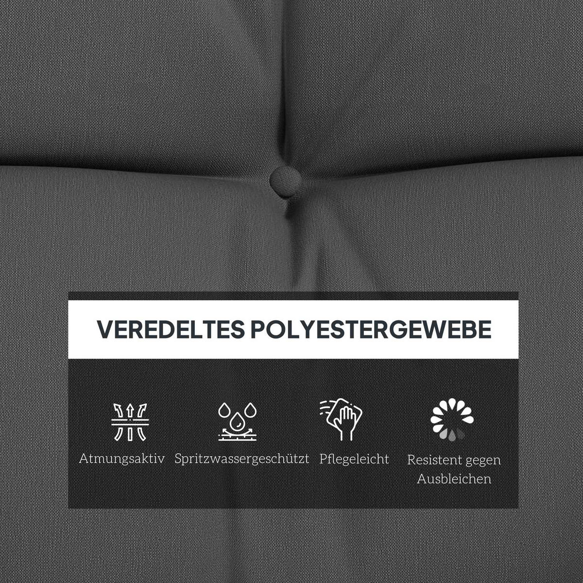 Set of 4 seat cushions, 150 x 50 cm, water-repellent chair cushions with ties, knotted design, 10 cm thick, upholstery for swing, seat cushion for home, garden, sofa, dark gray