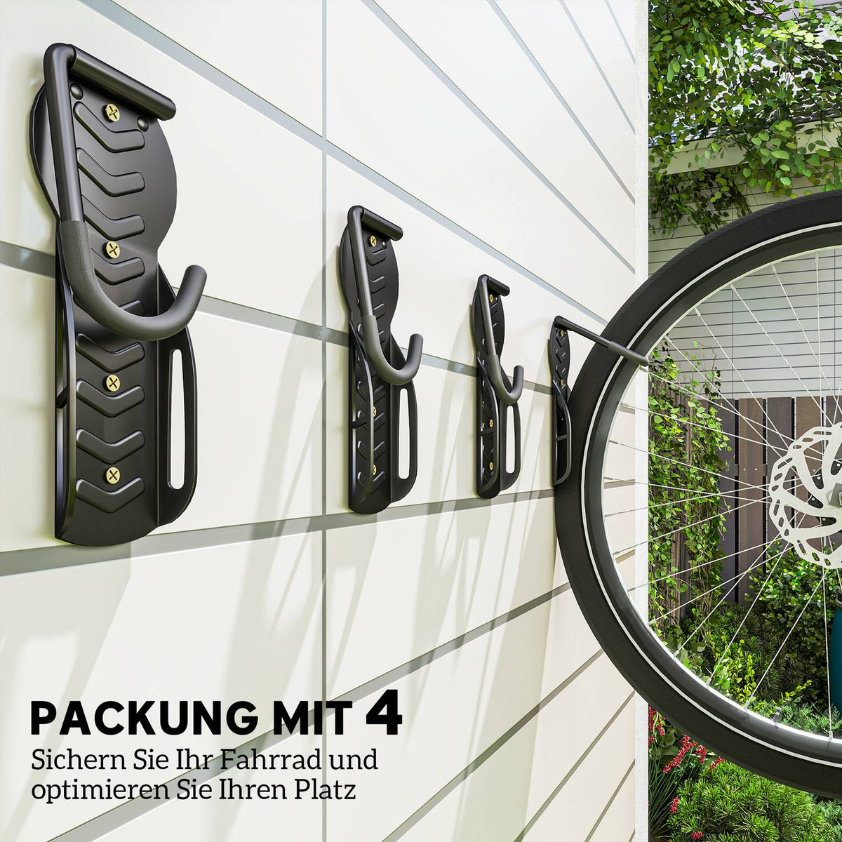 Set of 4 vertical bicycle wall mounts with 30 kg load capacity, foldable bicycle mount wall for 4 bicycles, bicycle stand for racing bikes, MTB e-bike bicycle suspension for garage house, black