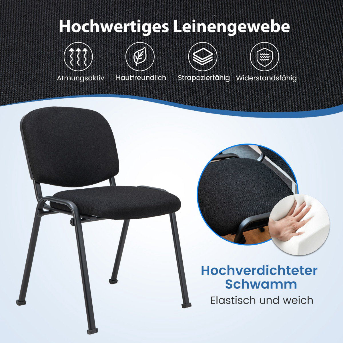 Set of 5 Stackable Conference Chairs, Black, Metal Frame