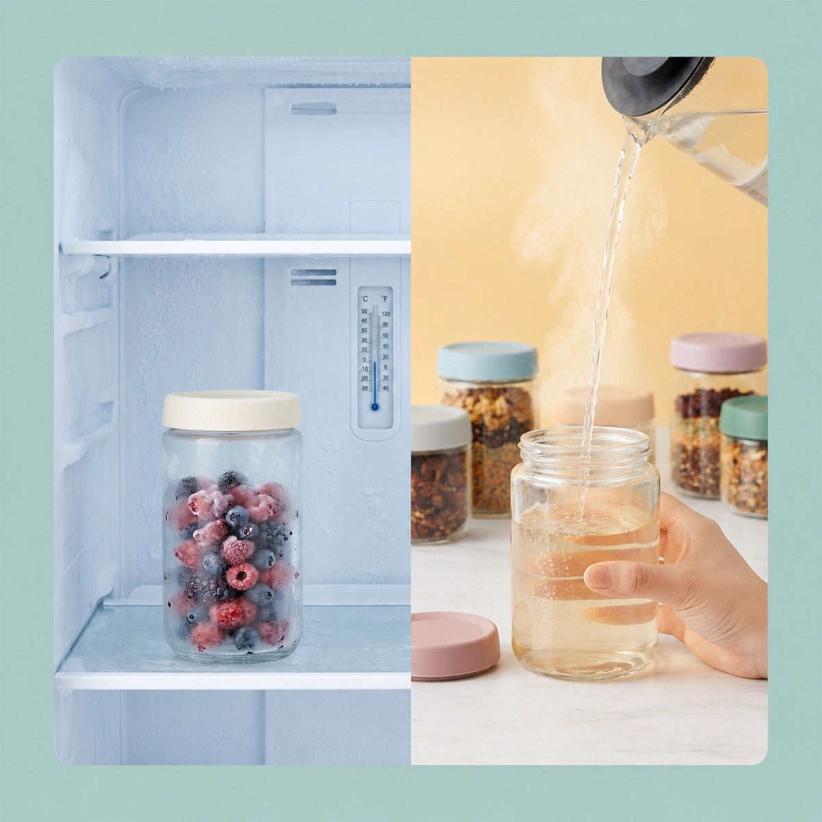 Set of 6 Glass Jam Jars with Pastel Lids, 350ml & 450ml