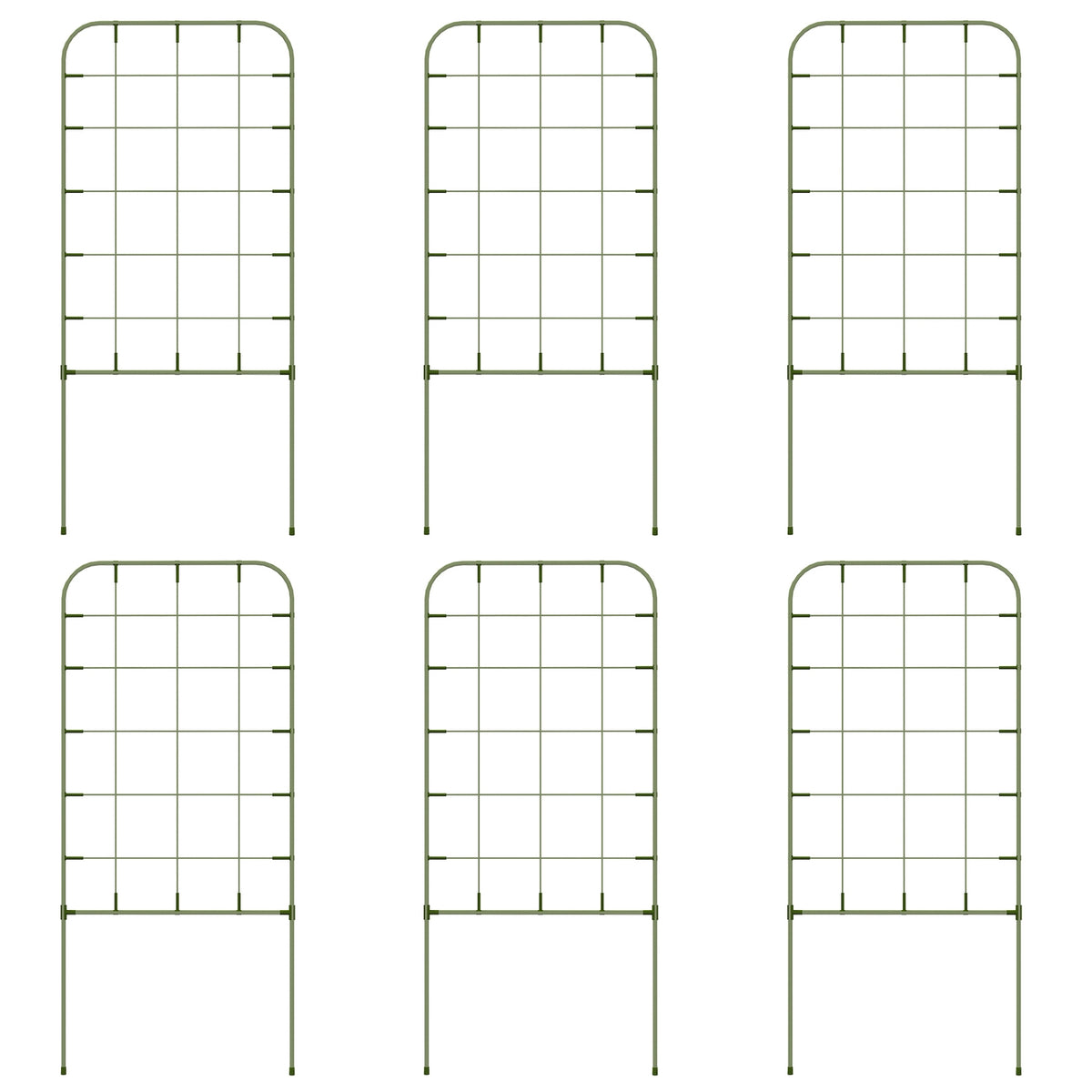 Set of 6 trellises made of steel plant holders and trellises for climbing plants, suitable for balconies, robust and weatherproof, green