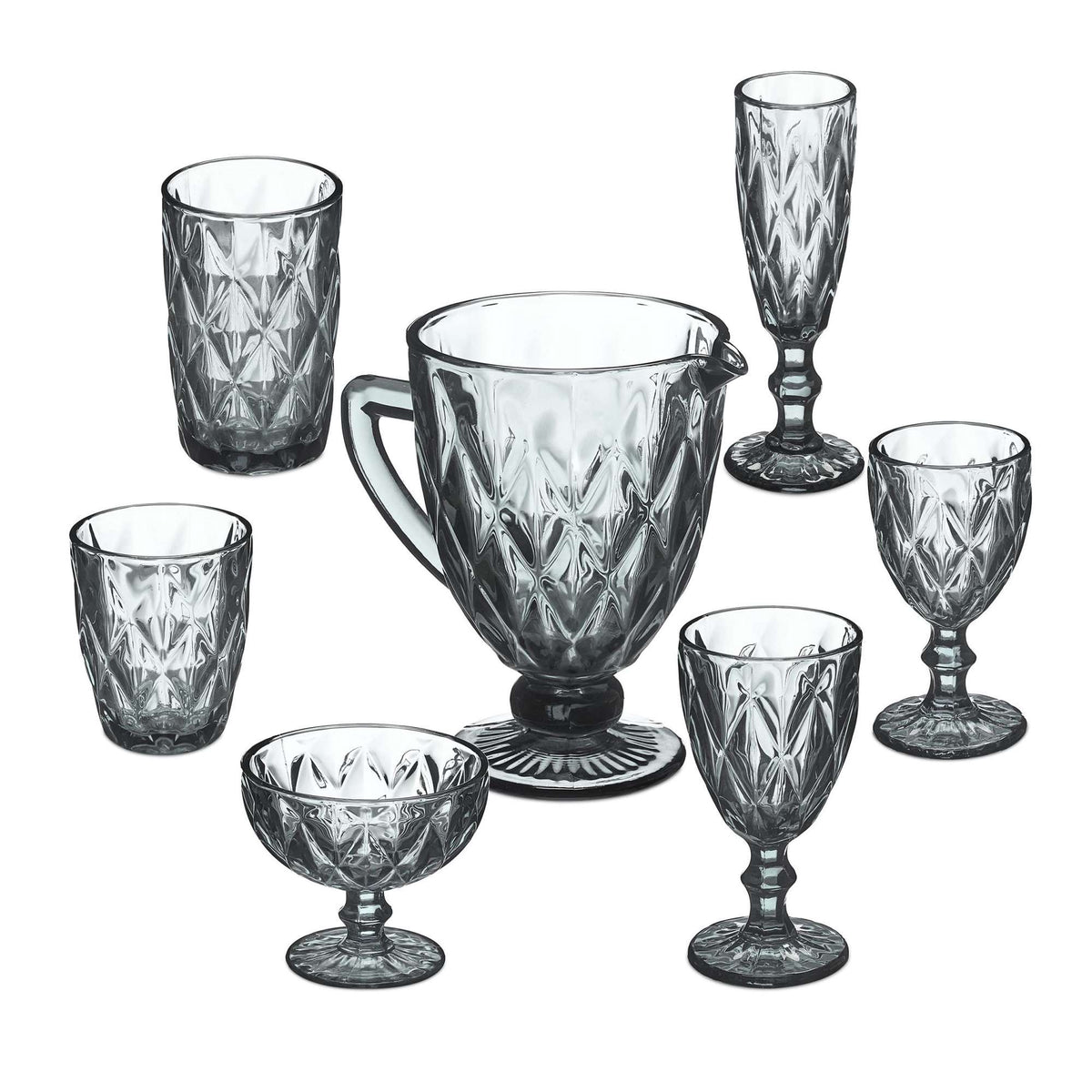 Set of 7 gray glasses