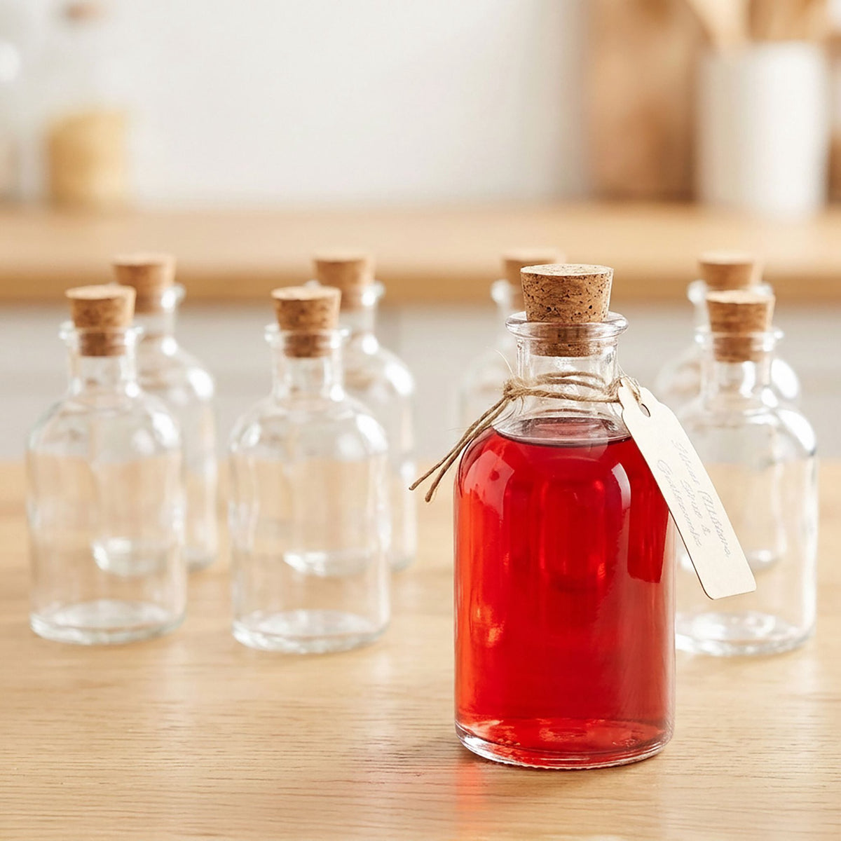 Set of 8 Glass Bottles with Corks – 150ml, Round