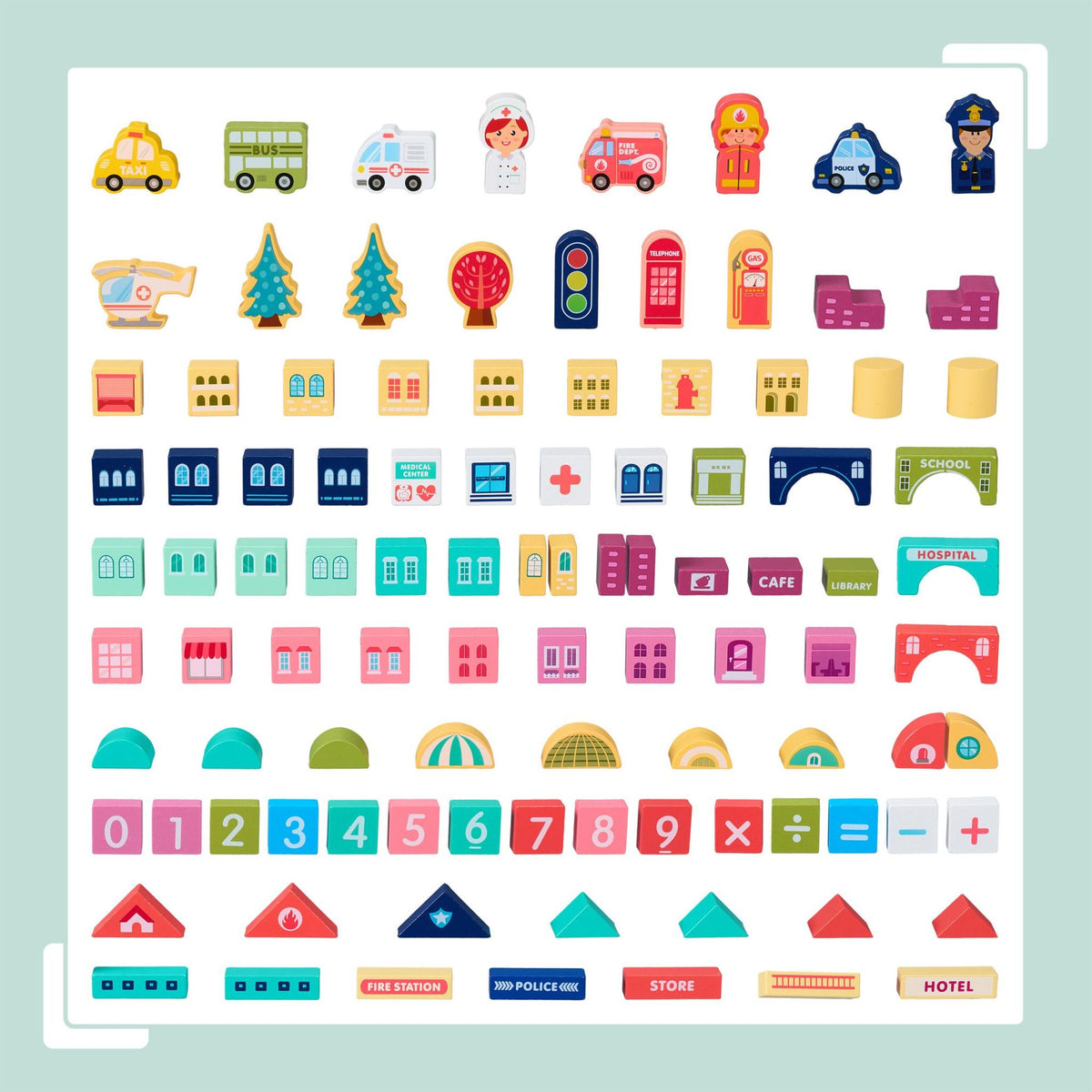 Set of wooden building blocks City