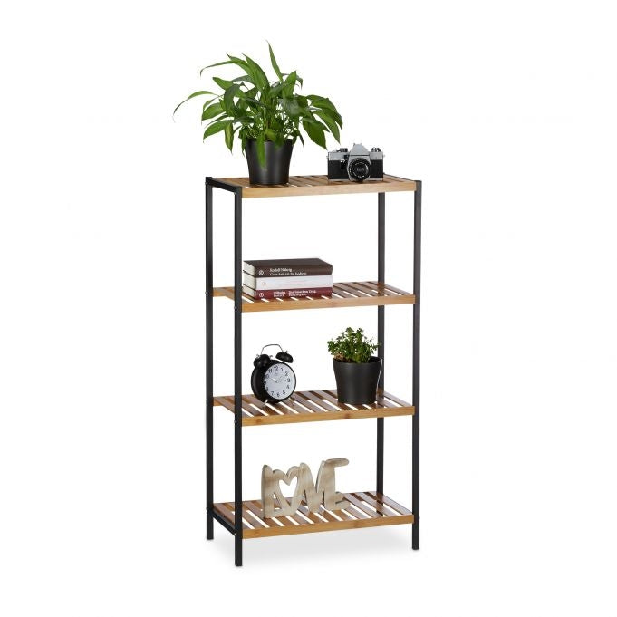 Shelf in bamboo + steel 4 shelves