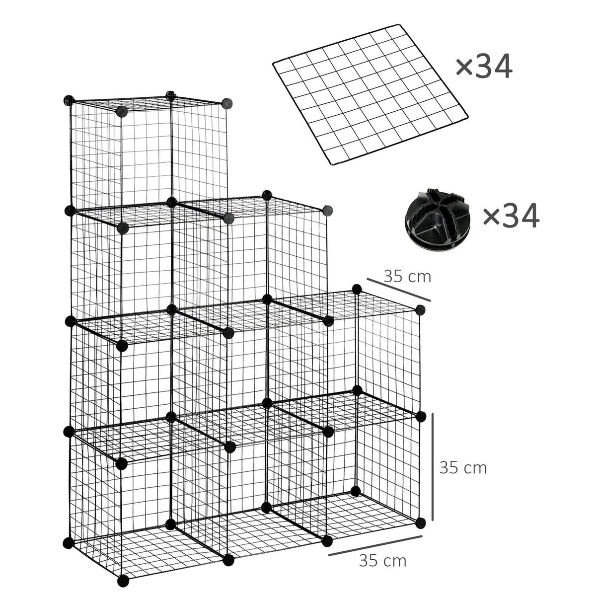 Shelving System Diy Plug-In Shelving Made Of Steel Wire, 9 Compartments Shoe Rack, Black, For Living Room, 35X35X35Cm Per Cube