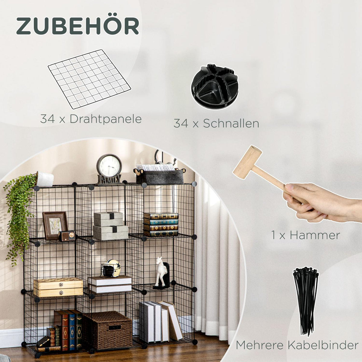 Shelving System Diy Plug-In Shelving Made Of Steel Wire, 9 Compartments Shoe Rack, Black, For Living Room, 35X35X35Cm Per Cube