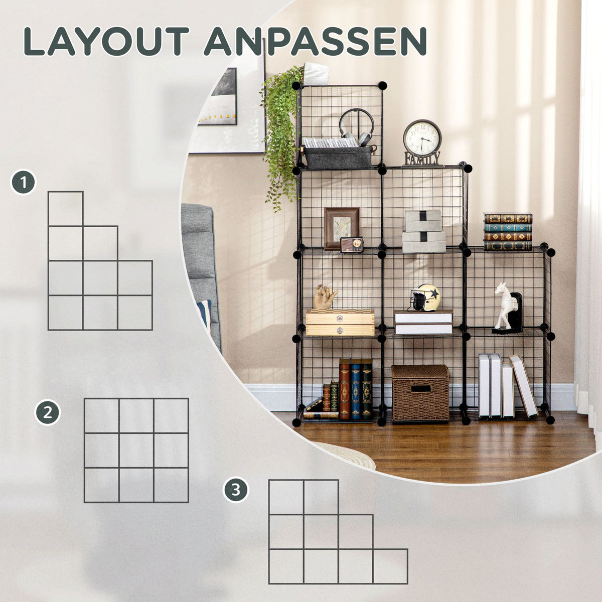 Shelving System Diy Plug-In Shelving Made Of Steel Wire, 9 Compartments Shoe Rack, Black, For Living Room, 35X35X35Cm Per Cube