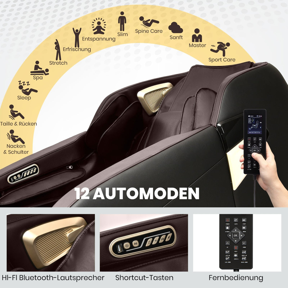 Shiatsu Massage Chair with Heat, Bluetooth, Full Body Relaxation