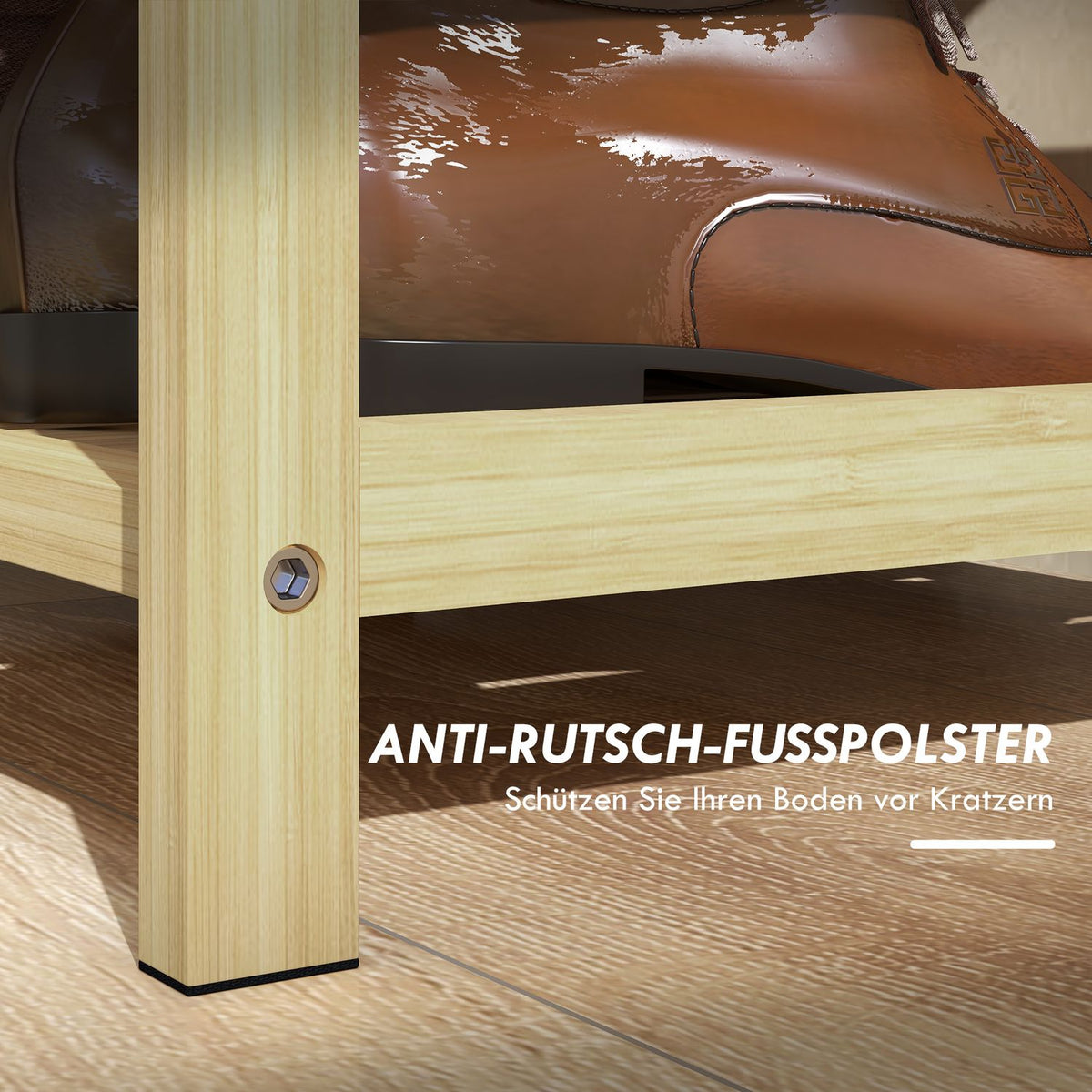 Shoe Bench 2 Tier Bench With Drawer, Shoe Rack For 4 Pairs Of Shoes, Bamboo, Natural, 55X35X46Cm